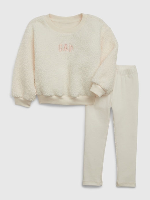 1 of 8 showing, with the color ivory frost beige of product Toddler Sherpa Sweat Set