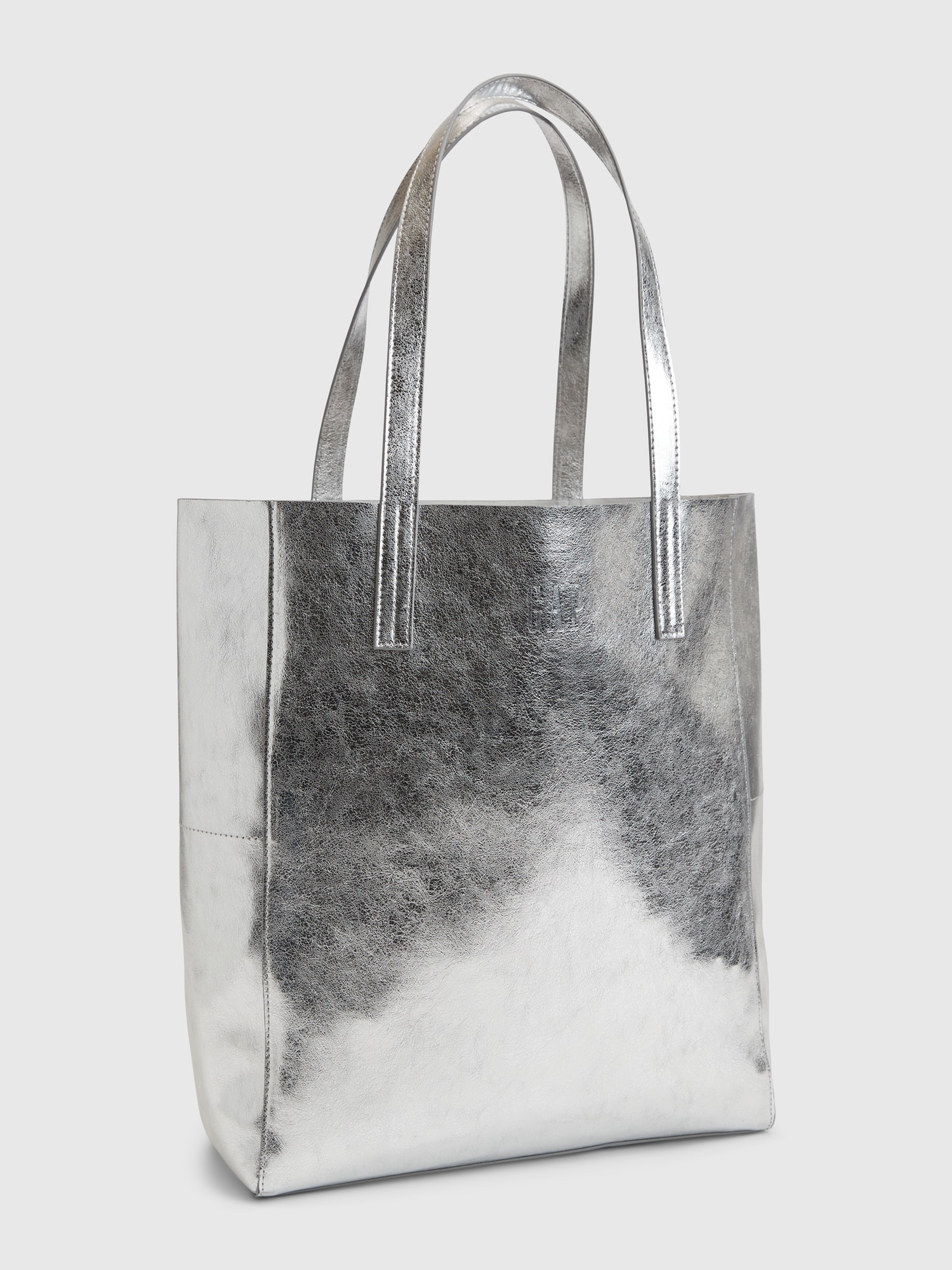 Silver Tote Bag Metallic Leather Tote Bag Over the Shoulder 