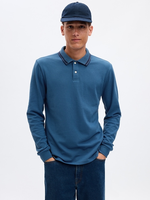1 of 8 showing, with the color INDIGO SEAS of product Pique Polo Shirt