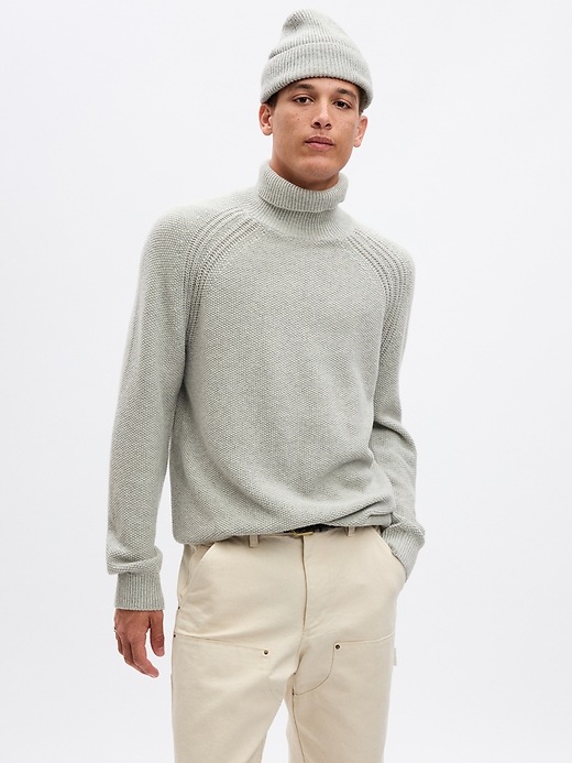 1 of 8 showing, with the color heather grey of product Seed-Stitch Turtleneck Sweater