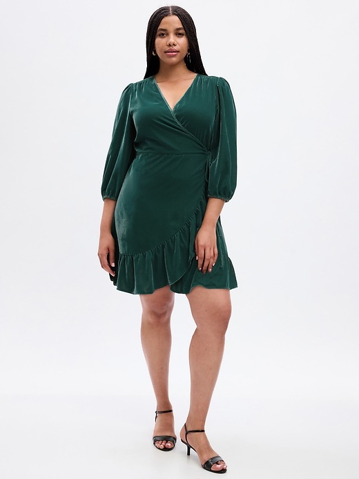 knee length dresses for ladies Roxanne Long Sleeve Velvet Wrap Mini Dress