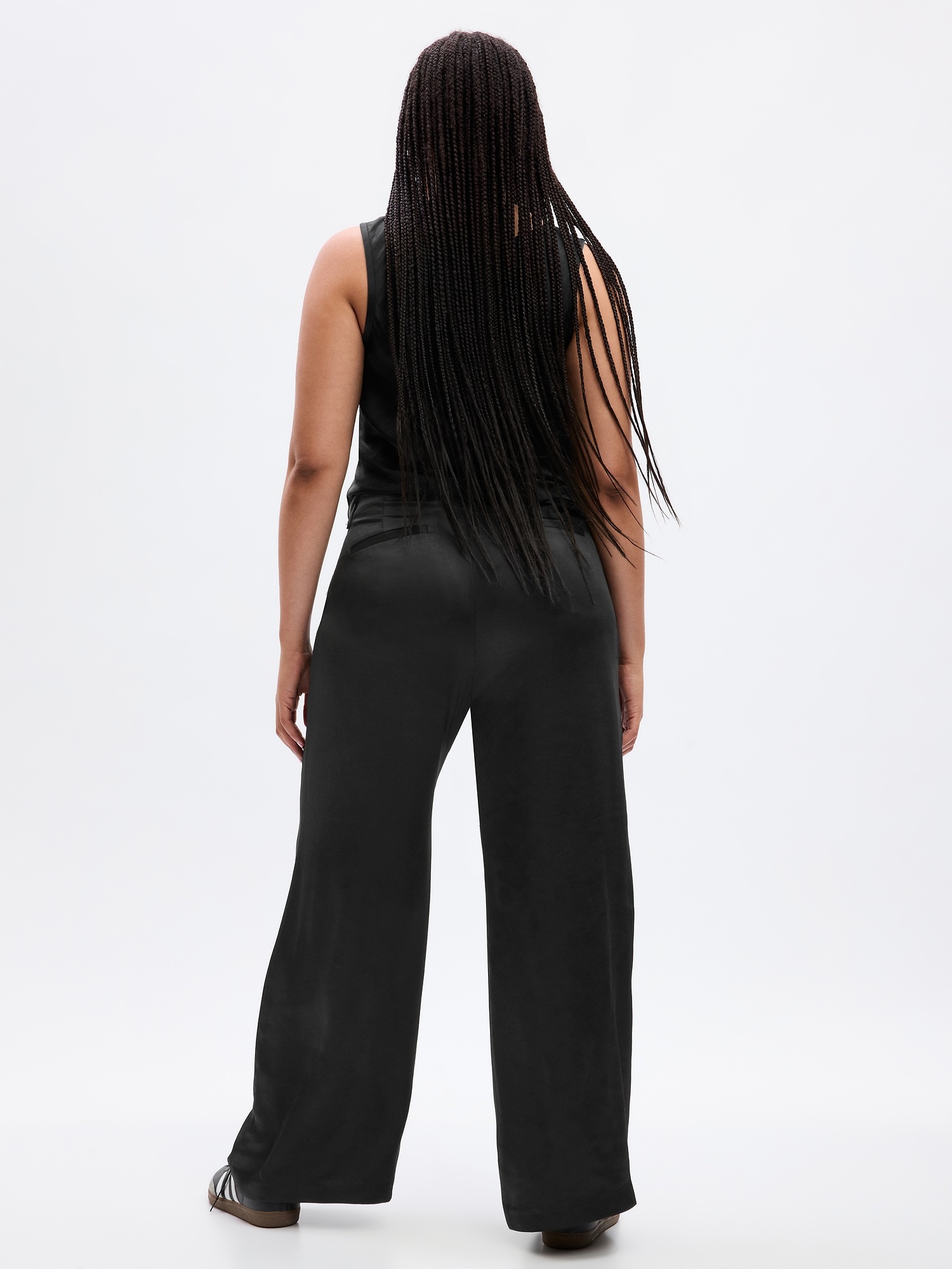 High Rise Pleated Satin Wide-Leg Trousers