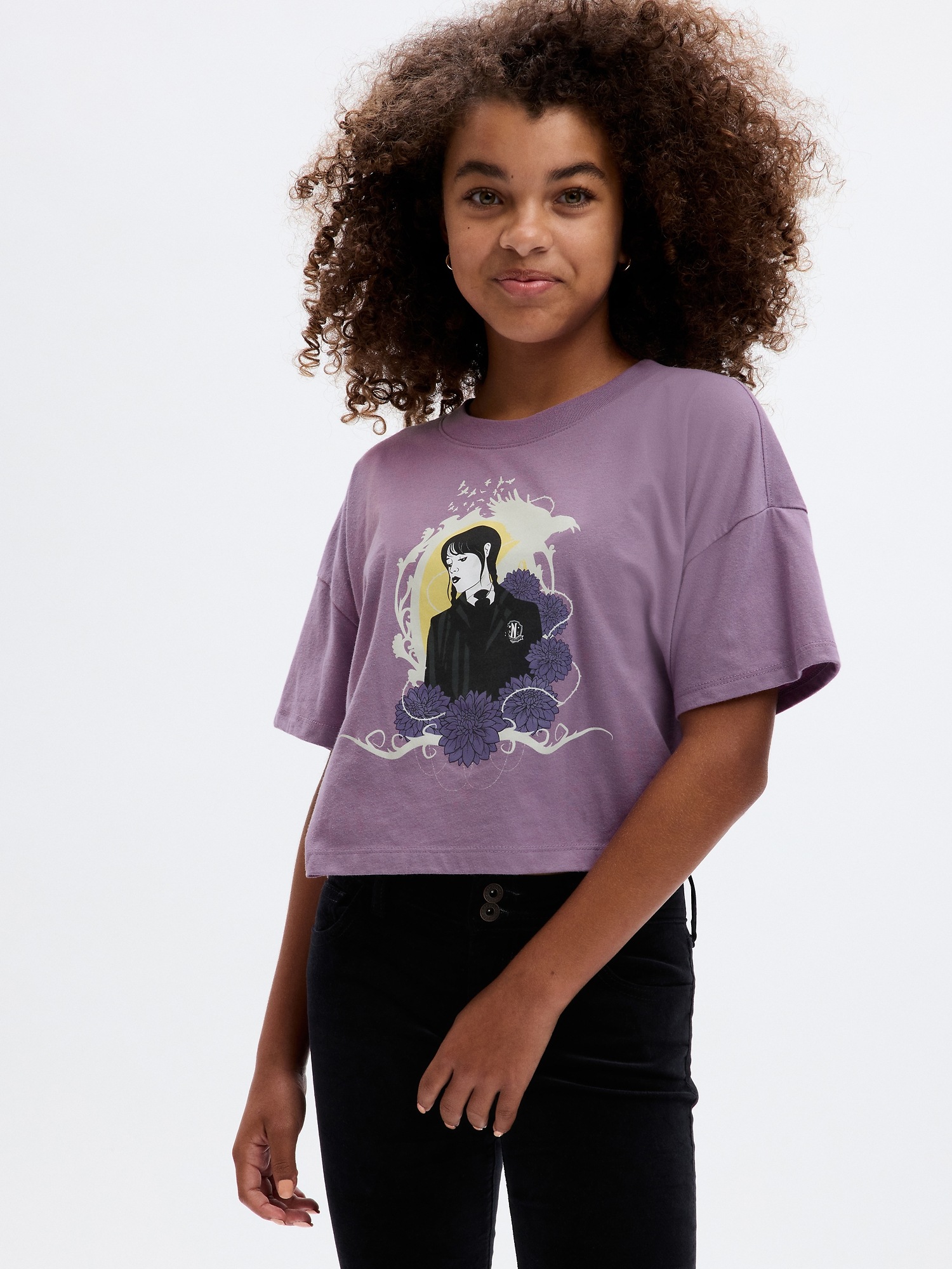 T-shirt pour fille motif Mercredi Addams couleur blanc du 6 au 16 ans