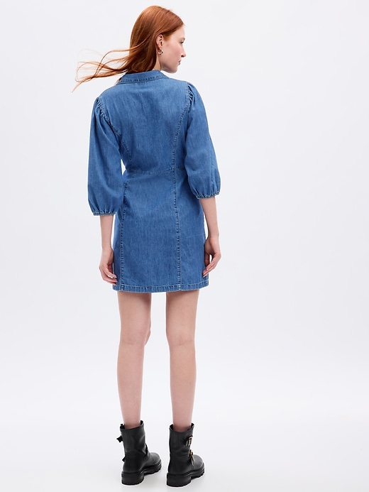 Image number 2 showing, Organic Cotton Puff Sleeve Denim Mini Dress