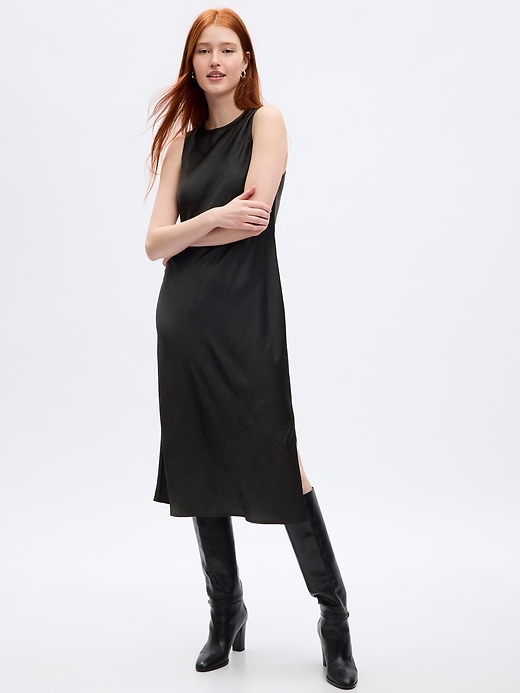 gap satin high neck midi dress Satin High-Neck Midi Dress
