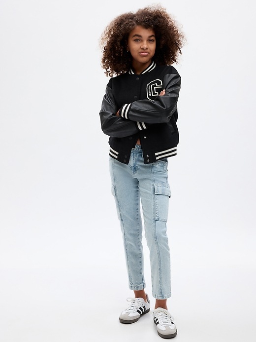 1 of 8 showing, with the color medium wash of product Kids High Rise Girlfriend Cargo Jeans