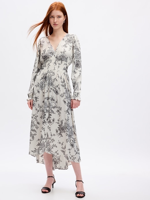 1 of 8 showing, with the color grey floral of product Smocked Floral Maxi Dress