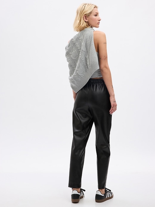 2 of 8 showing, with the color black faux leather of product High Rise Vegan Leather Straight Pull-On Pants