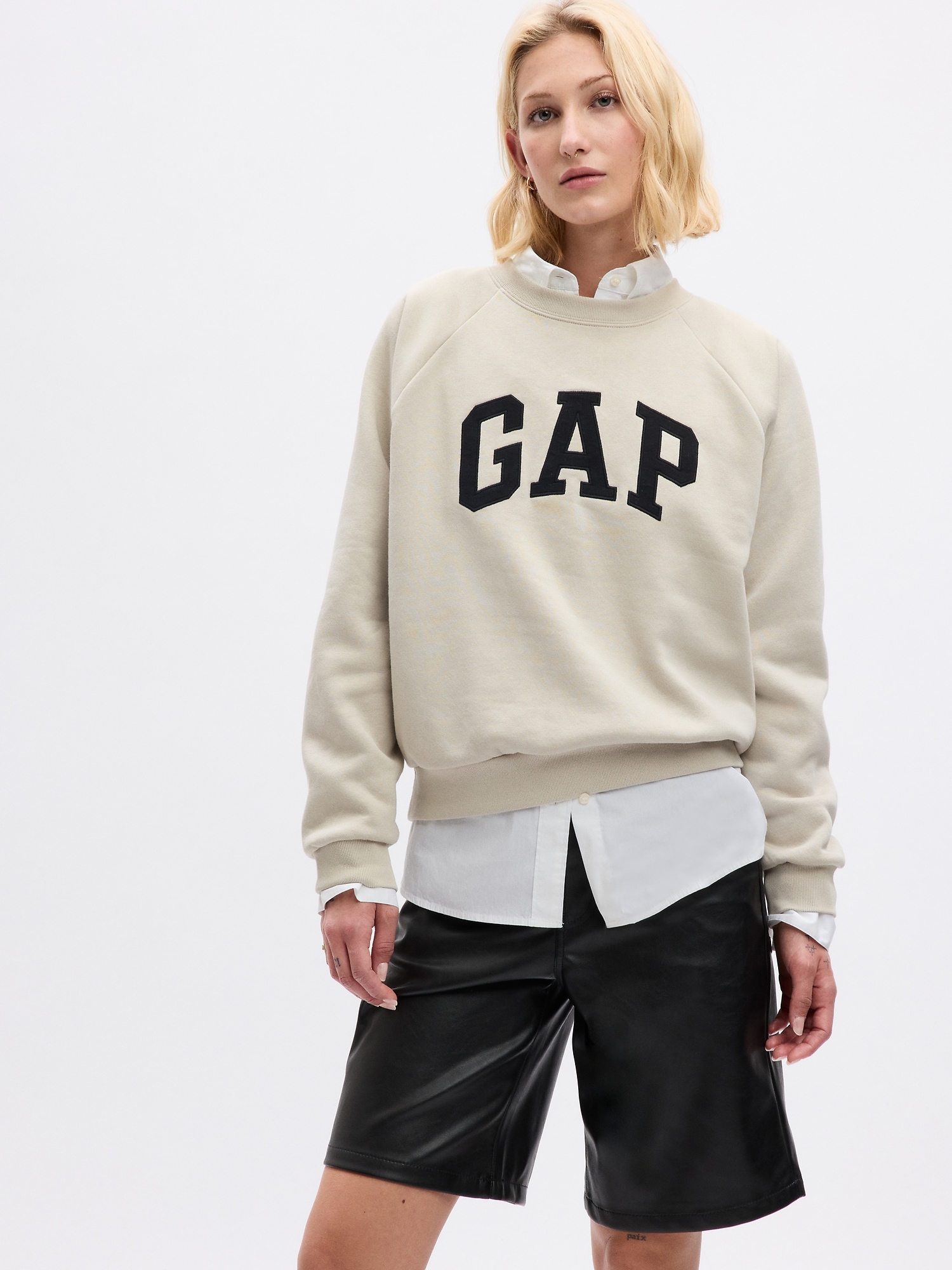 Gap Vintage Soft Arch Logo Sweater In Moonstone Beige