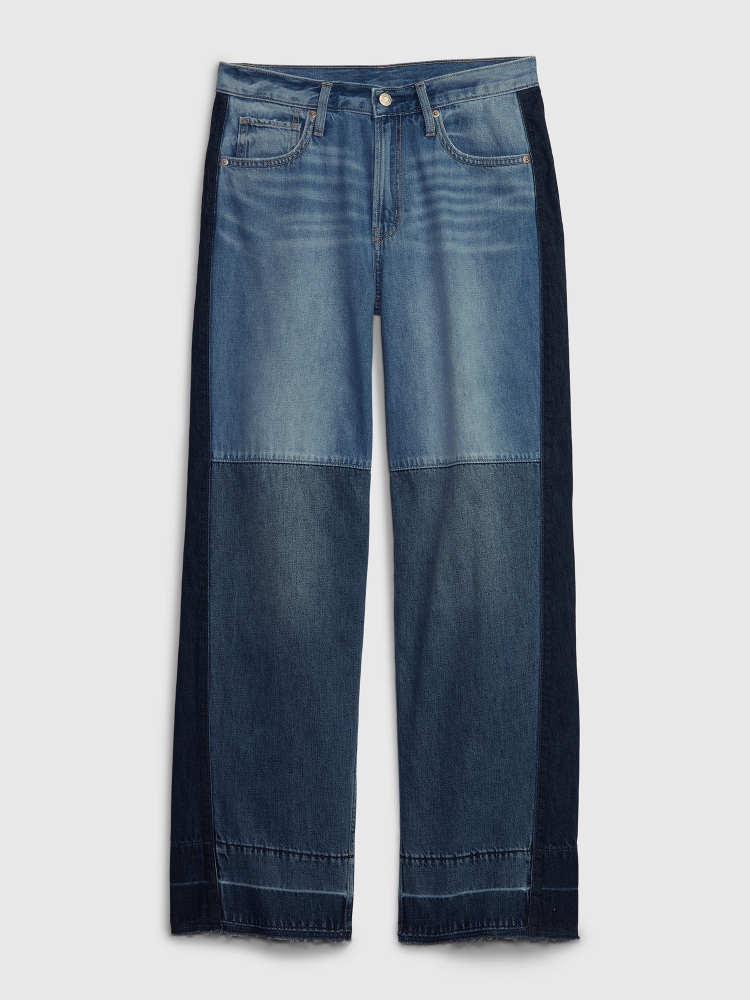 Indigo Patchwork Wide Leg Jeans, Denim