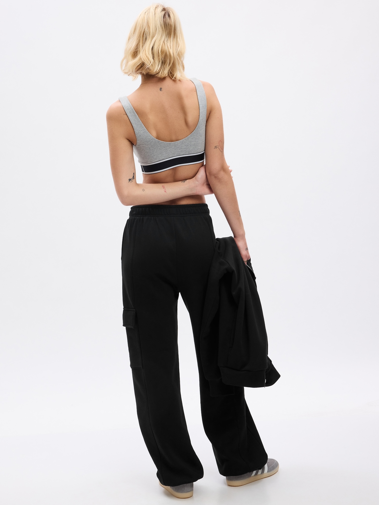 Girls Black Wide Leg Cargo Joggers