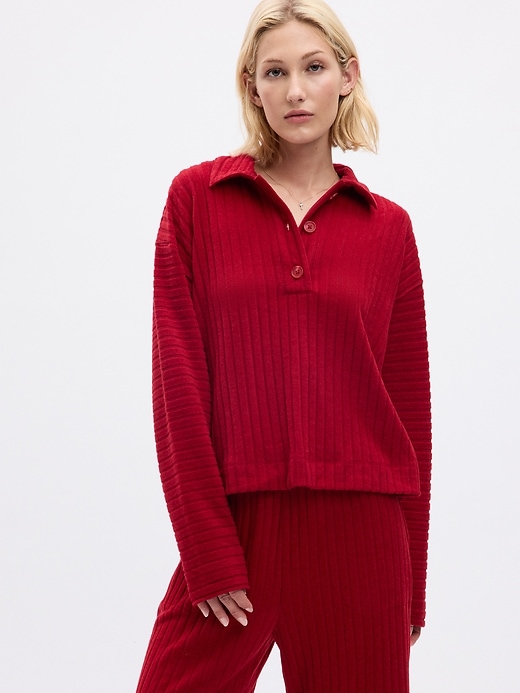 1 of 8 showing, with the color sled red of product Cozy Rib Henley PJ T-Shirt