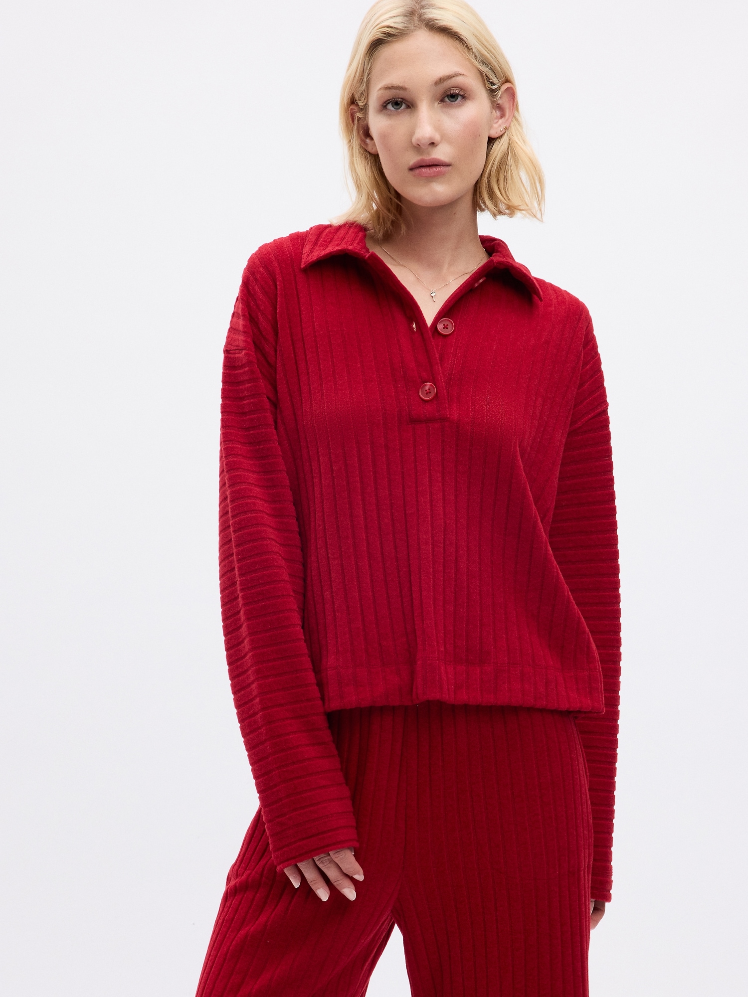 Gap Henley Pj Sweater In Sled Red