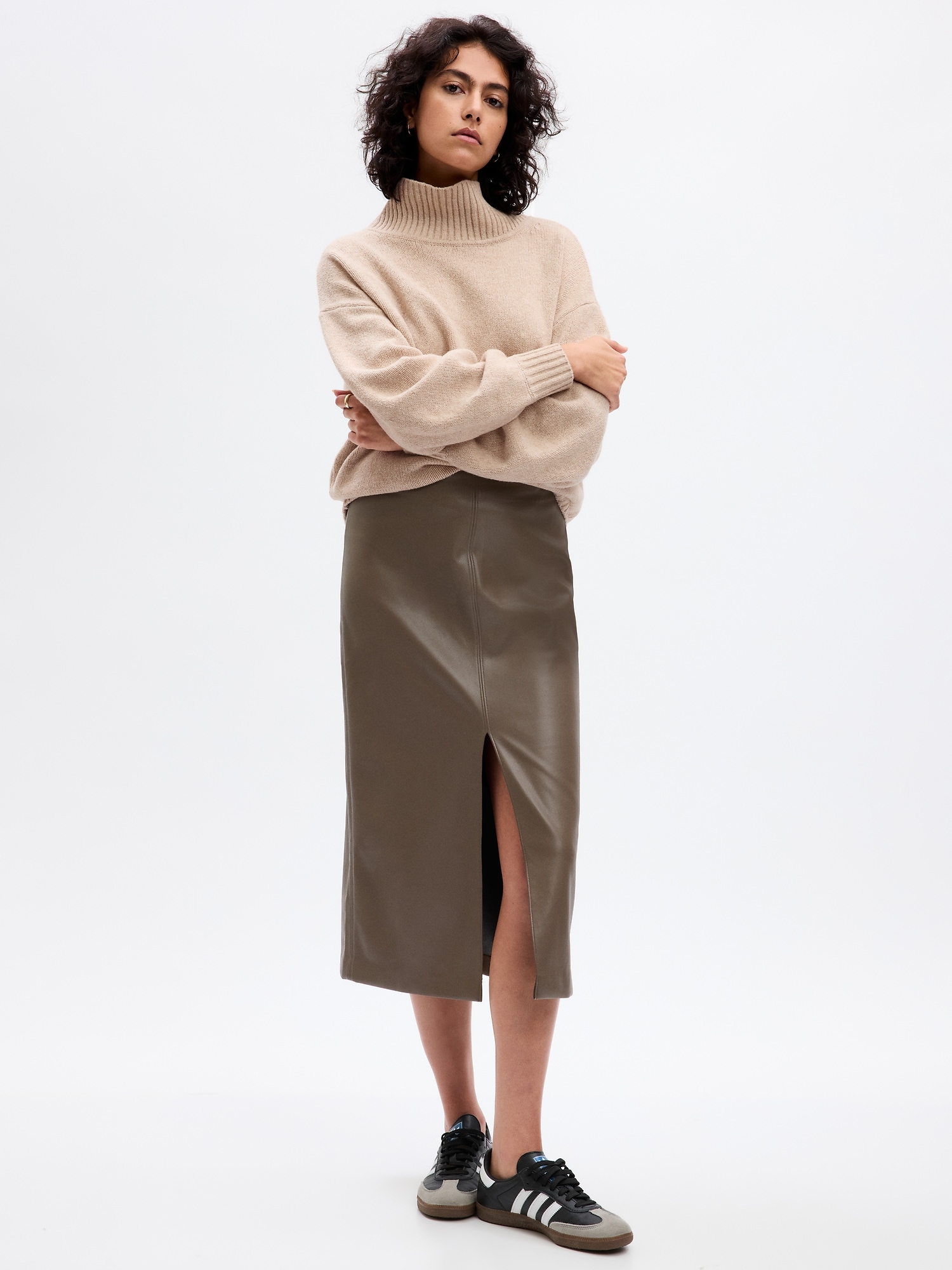 Vegan Leather Midi Skirt