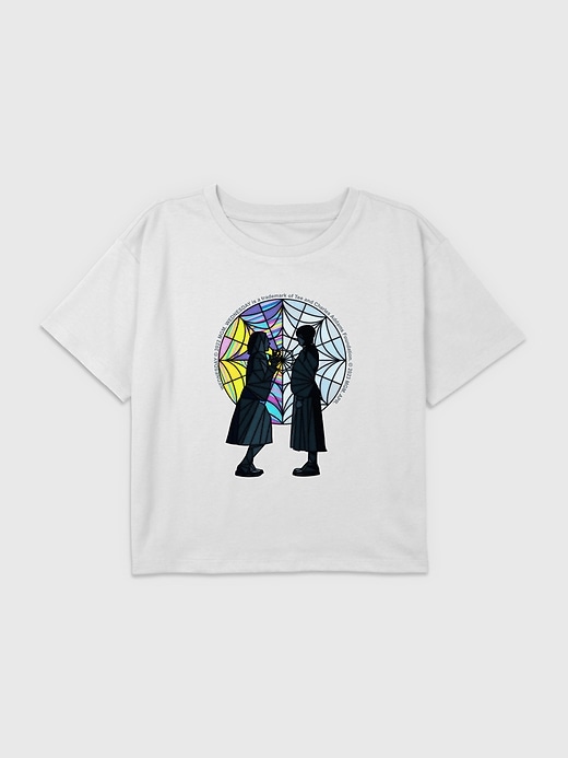 1 of 8 showing, with the color WHITE of product Kids Wednesday Stained Glass Graphic Boxy Crop Tee