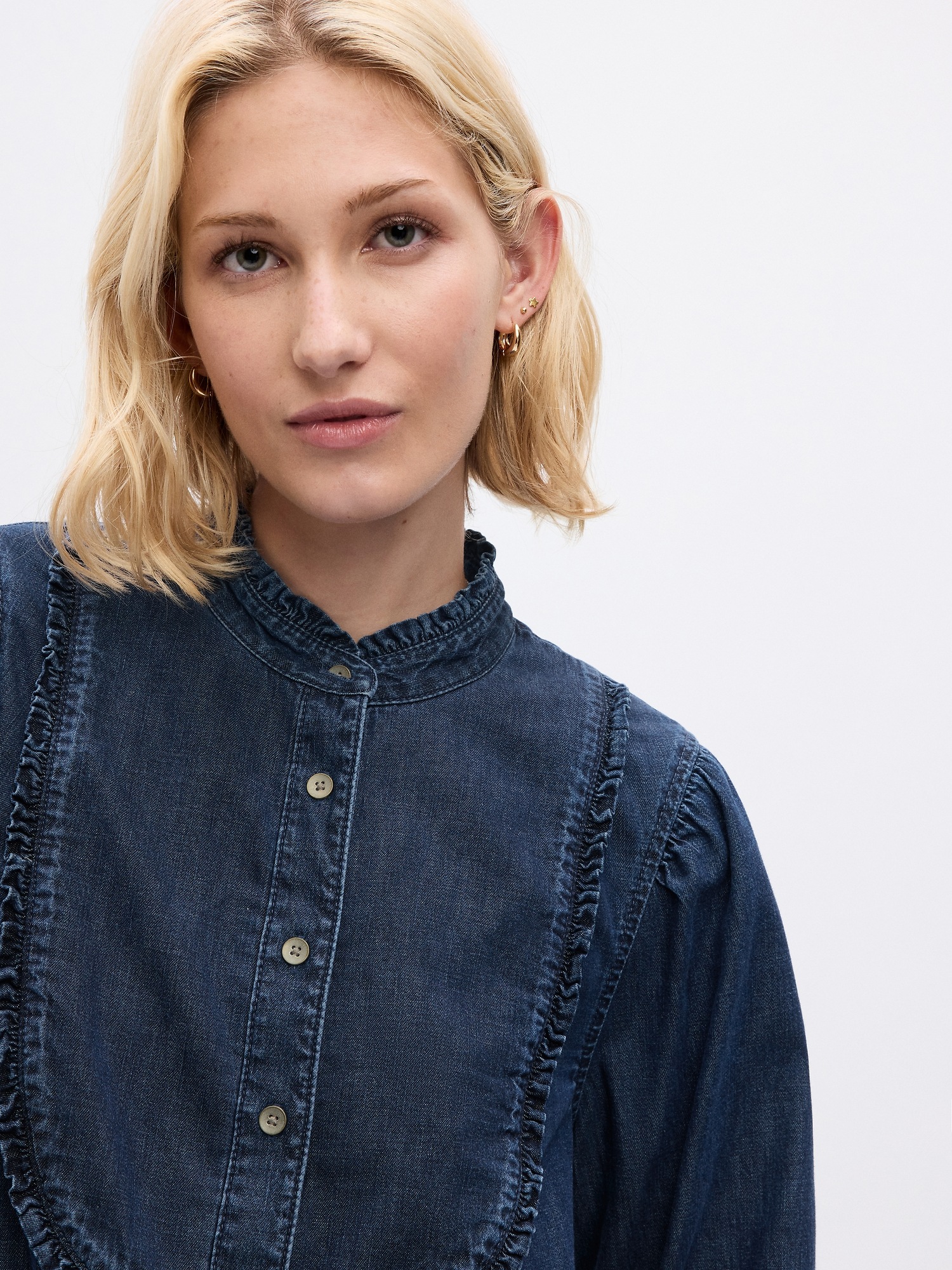 Ruffle Bib Denim Shirt Gap Ruffle Bib Denim Shirt Gap