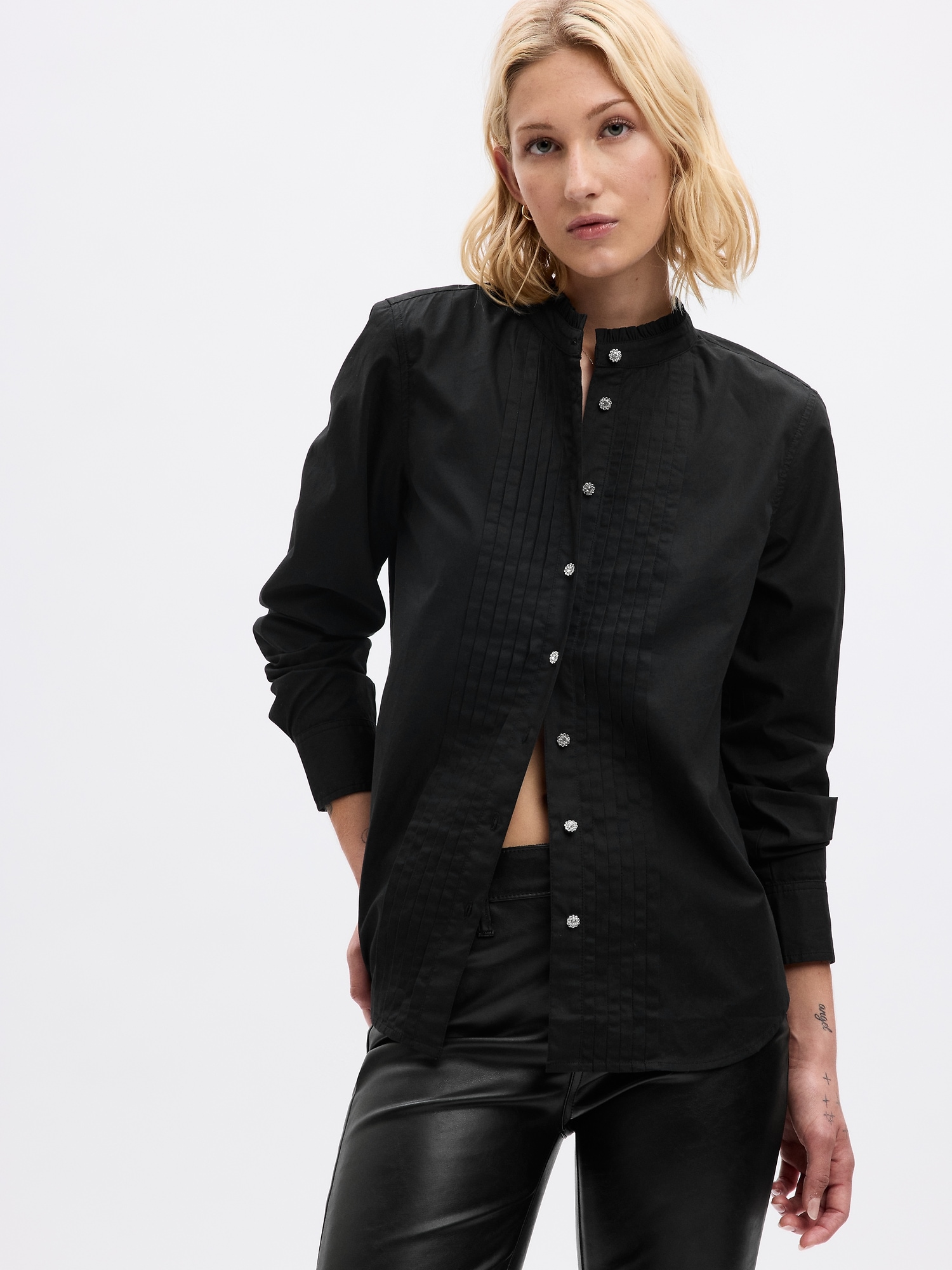 Gap Organic Cotton Jewel Pintuck Shirt In Black