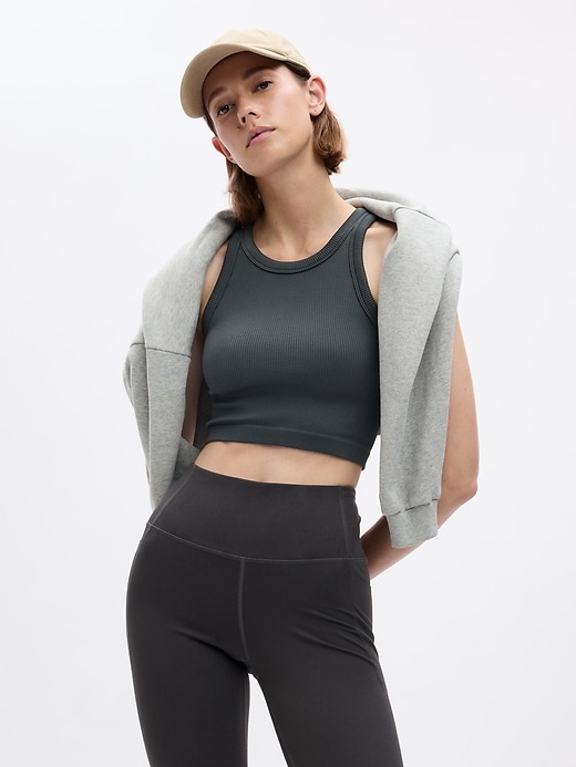 1 of 8 showing, with the color cast iron grey of product GapFit Seamless Rib Crop Halter Tank Top