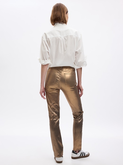 2 of 8 showing, with the color gold of product High Rise Metallic Vintage Slim Jeans