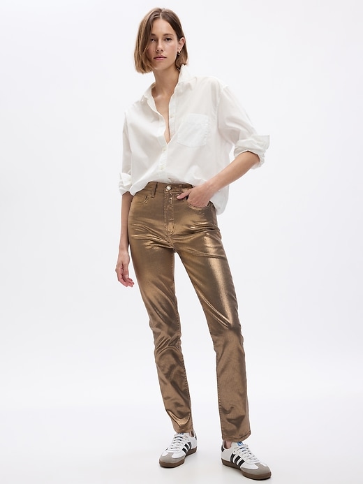 Image number 7 showing, High Rise Metallic Vintage Slim Jeans