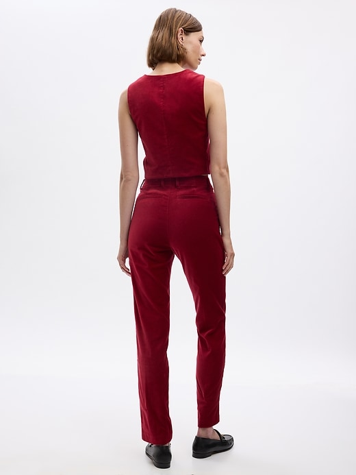 2 of 8 showing, with the color sled red of product Mid Rise Velvet Downtown Khakis