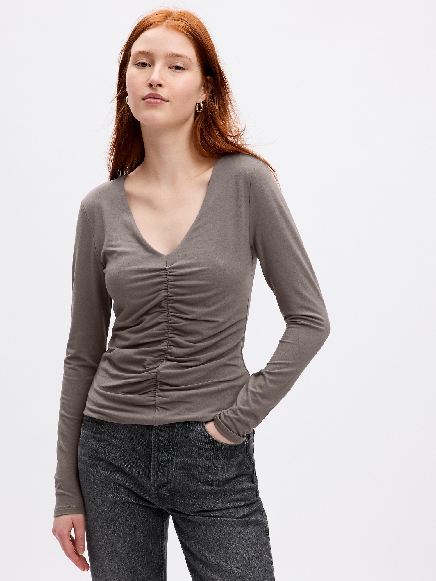 Ruched V-Neck T-Shirt