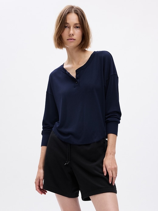 1 of 8 showing, with the color dark night navy of product Rib Henley T-Shirt