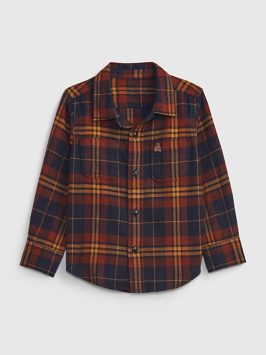 1 of 8 showing, with the color copper beech brown of product Toddler Organic Cotton Flannel Shirt