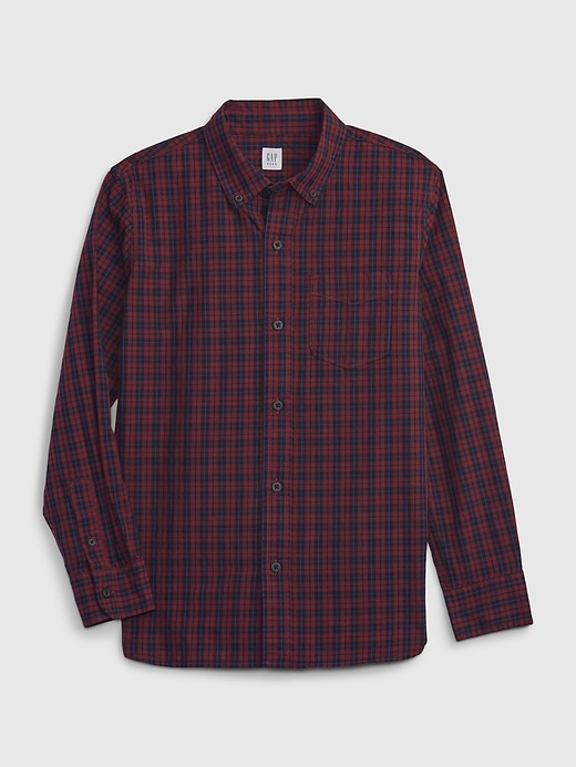 1 of 8 showing, with the color BURGUNDY PLAID of product Kids Poplin Button-Down Shirt
