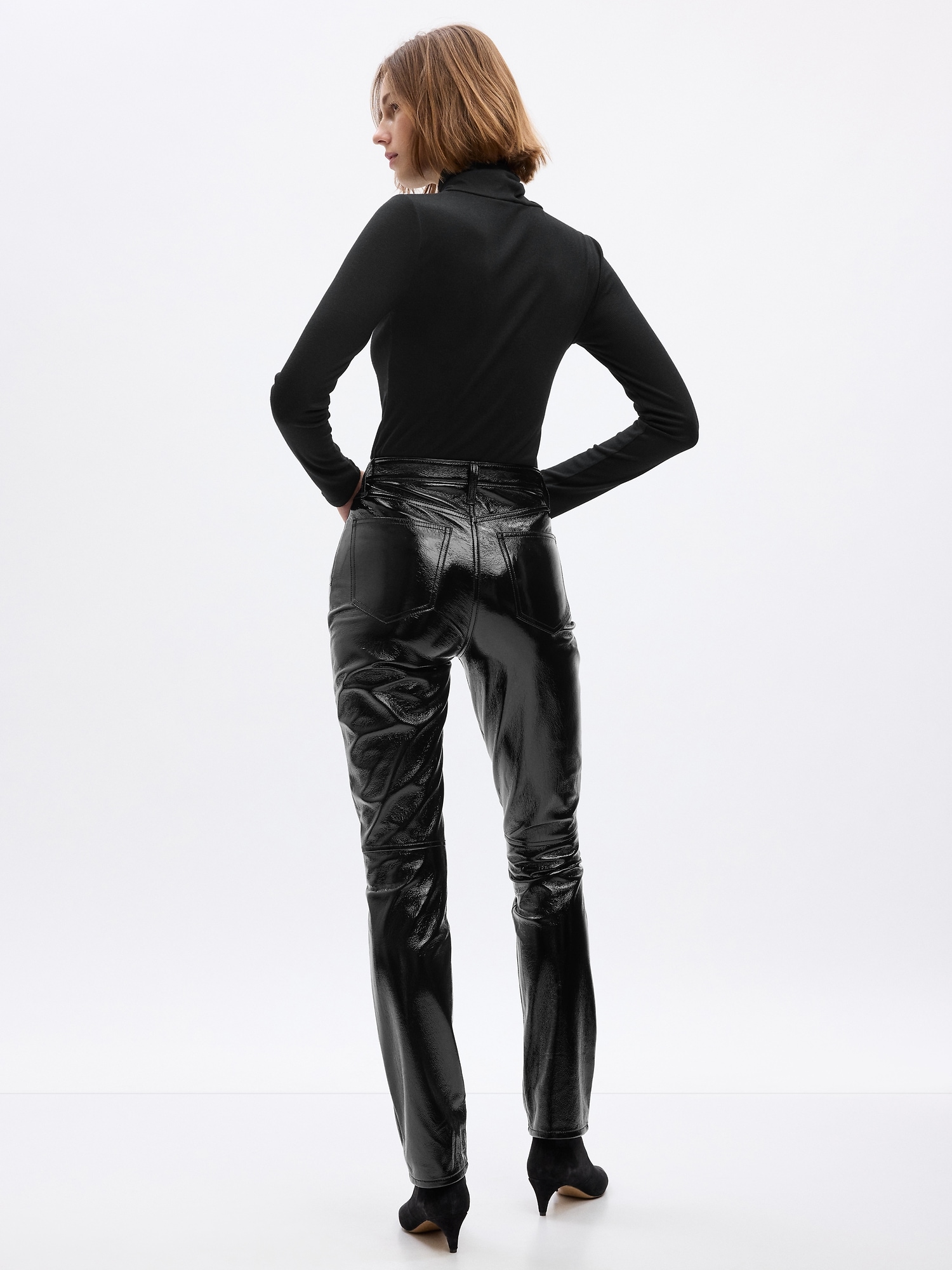 Women's Curve Love Vegan Leather High Rise Loose Pant, Women's Bottoms