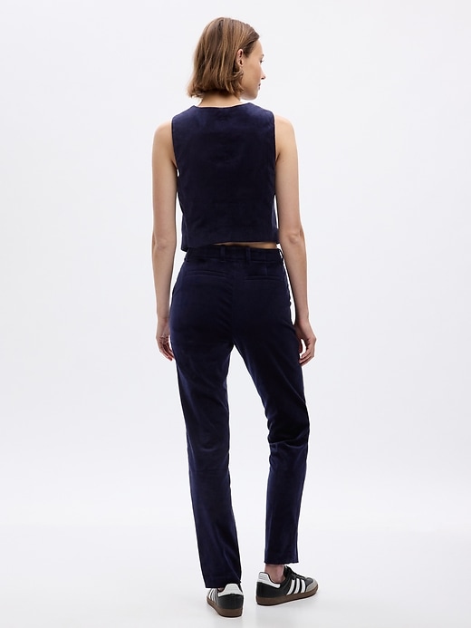 2 of 8 showing, with the color navy blue of product Mid Rise Velvet Downtown Khakis