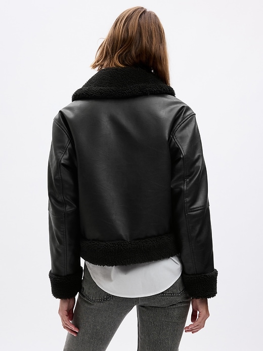 Image number 2 showing, Vegan Leather Sherpa-Trim Jacket