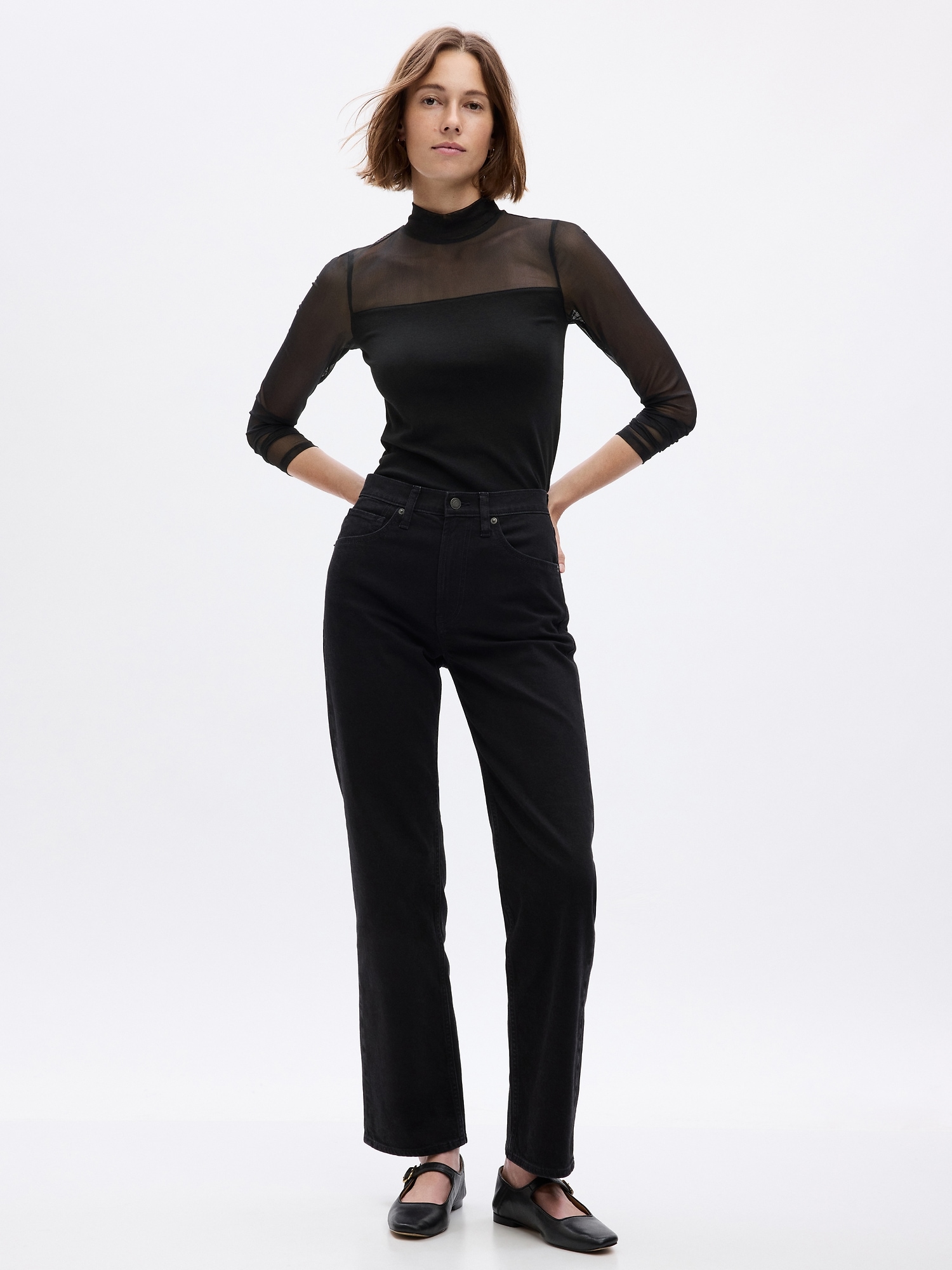 Modern mockneck mesh t shirt gap