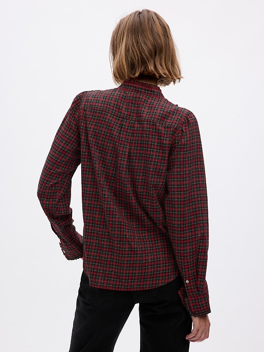 2 of 8 showing, with the color purple red plaid of product Ruffle Bib Plaid Shirt