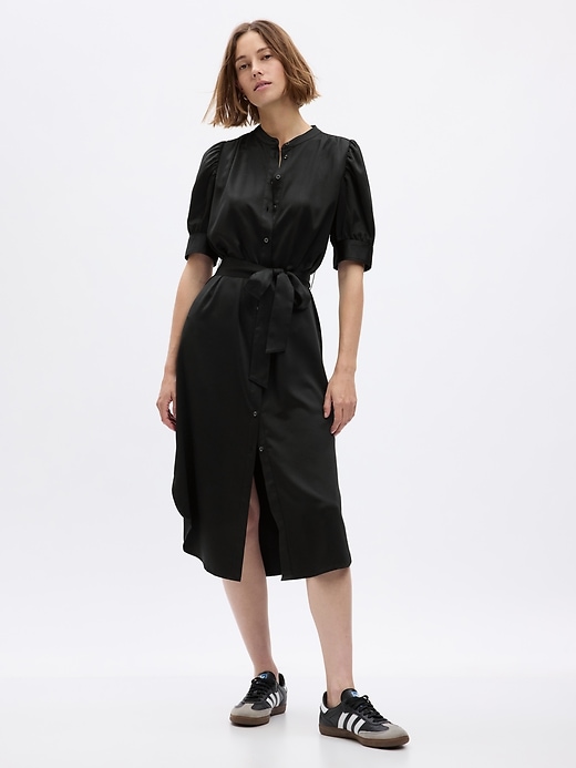 Image number 3 showing, Puff Sleeve Satin Midi Shirtdress