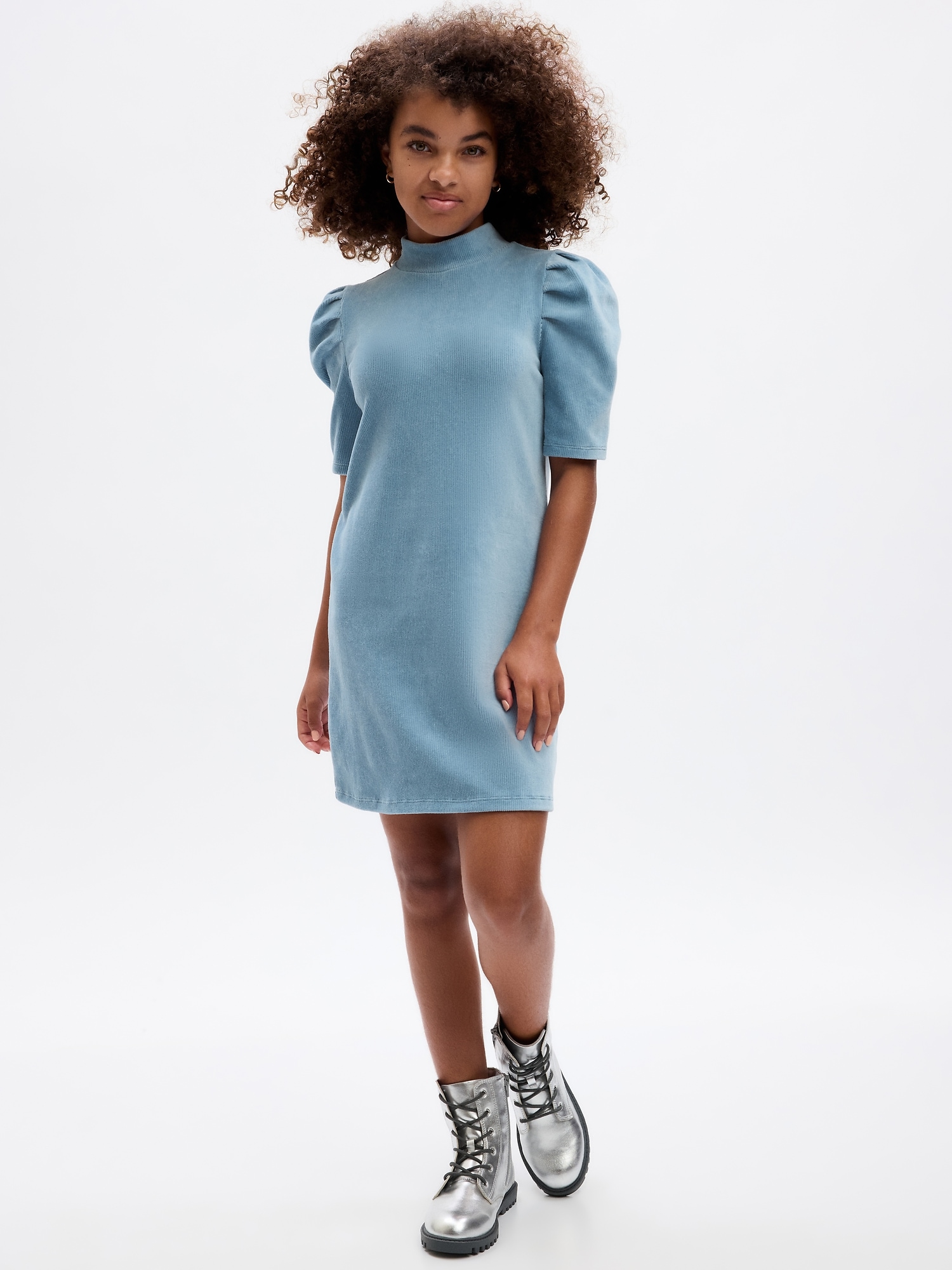 Gap Kids Puff Sleeve Velvet Rib Dress
