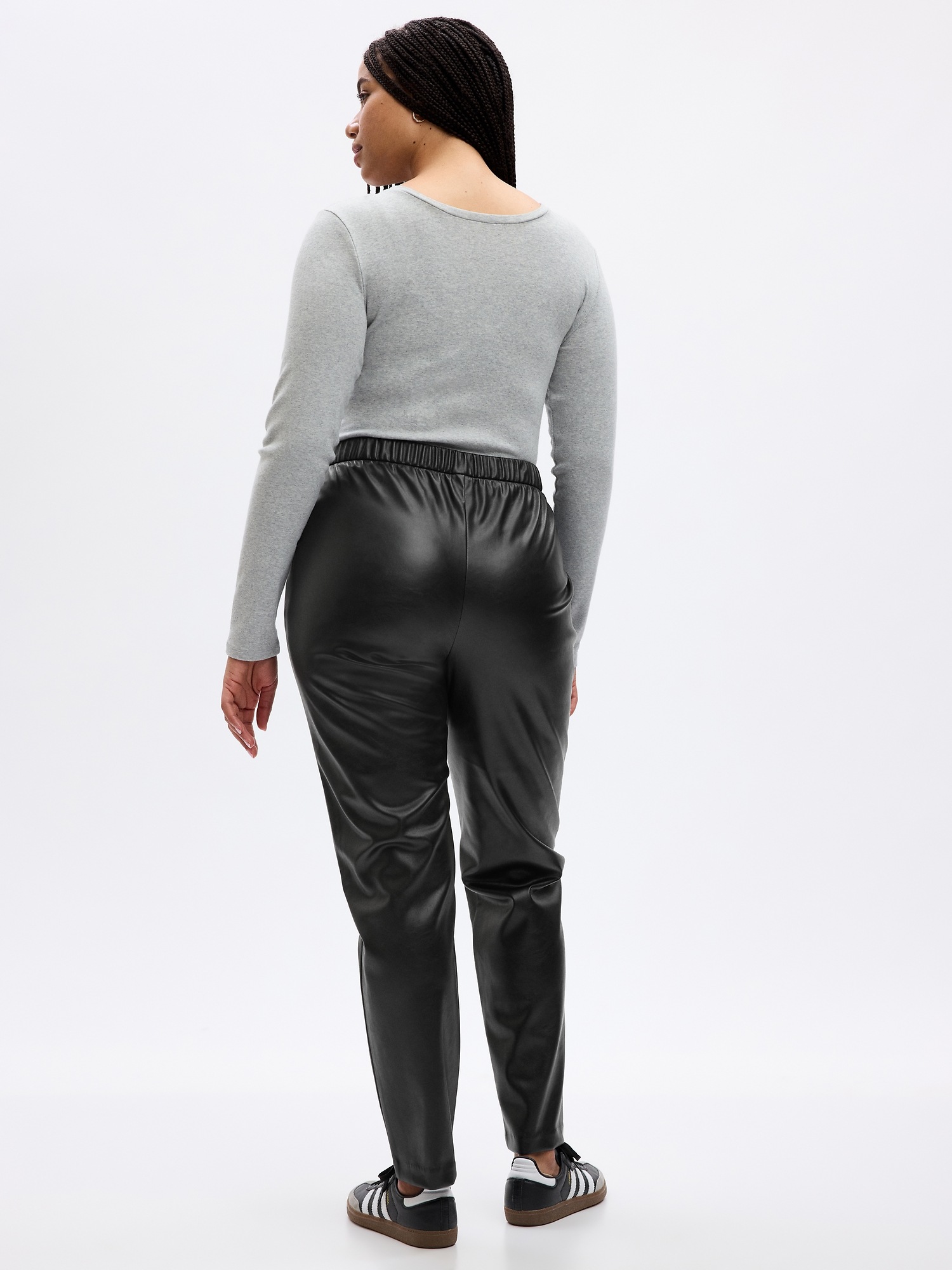 High Rise Vegan Leather Straight Pull-On Pants