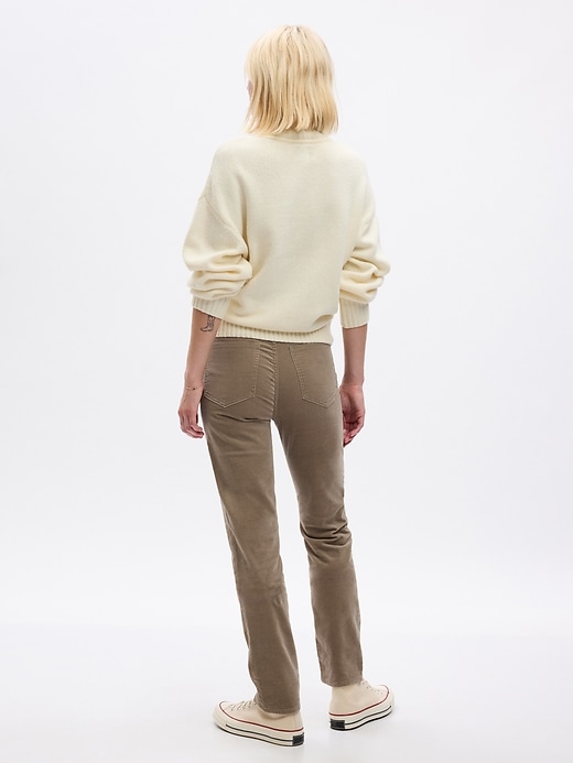 2 of 8 showing, with the color beige taupe of product High Rise Velvet Vintage Slim Pants
