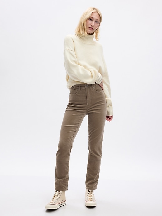 1 of 8 showing, with the color beige taupe of product High Rise Velvet Vintage Slim Pants