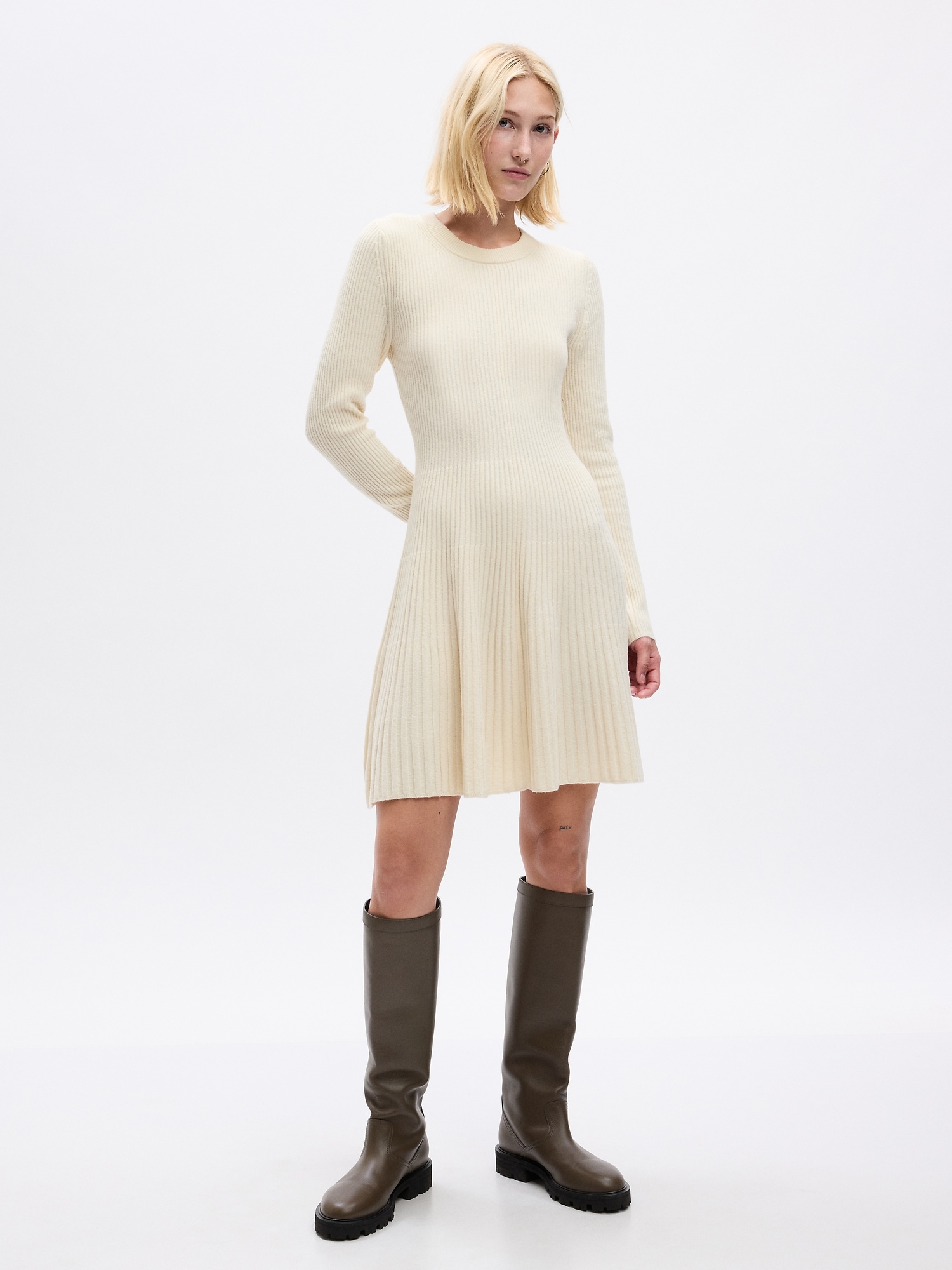 CashSoft Pleated Mini Sweater Dress