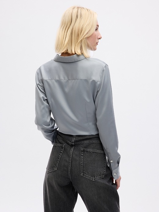 2 of 8 showing, with the color storm cloud grey of product Satin Ruched Shirt