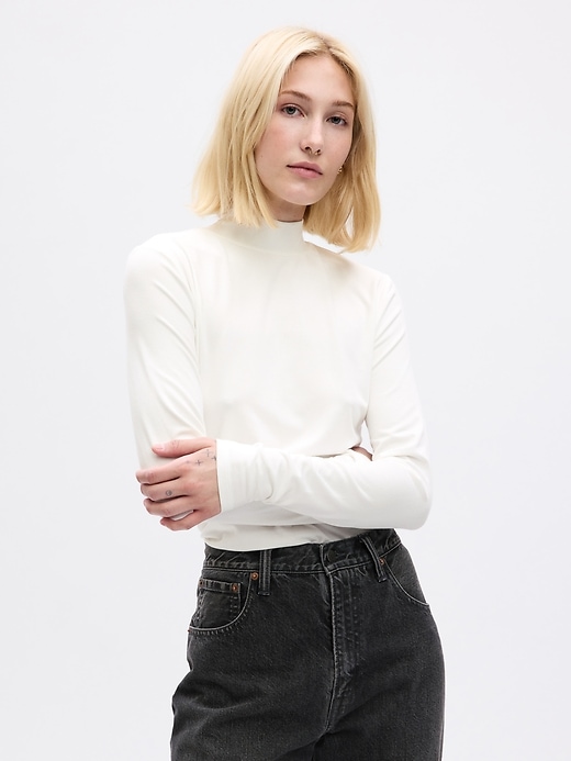 1 of 8 showing, with the color new off white of product Tie-Back Turtleneck T-Shirt