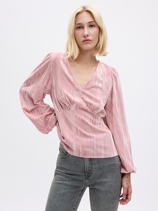 1 of 8 showing, with the color cavan rose pink of product Velvet Balloon Sleeve Top
