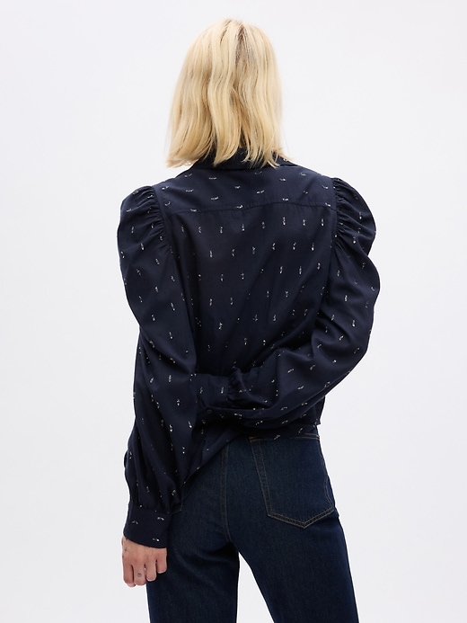 2 of 8 showing, with the color navy blue of product Embroidered Puff Sleeve Shirt