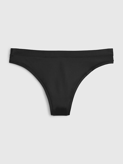 1 of 8 showing, with the color true black of product High Rise Satin Thong