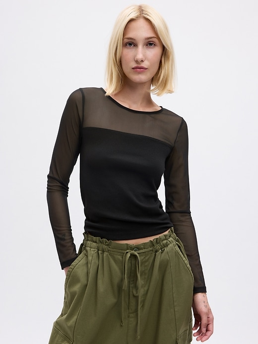 1 of 8 showing, with the color black of product Modern Crewneck Mesh T-Shirt