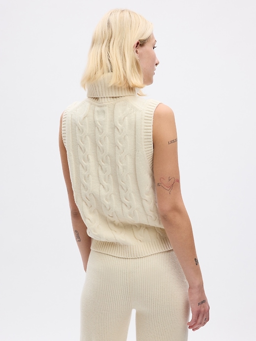 2 of 8 showing, with the color birch beige of product CashSoft Cable-Knit Turtleneck Sweater Tank