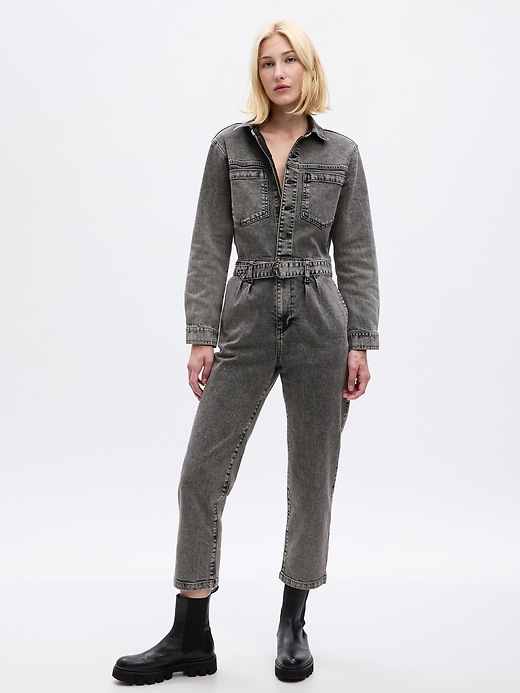 1 of 8 showing, with the color grey wash of product Denim Utility Jumpsuit