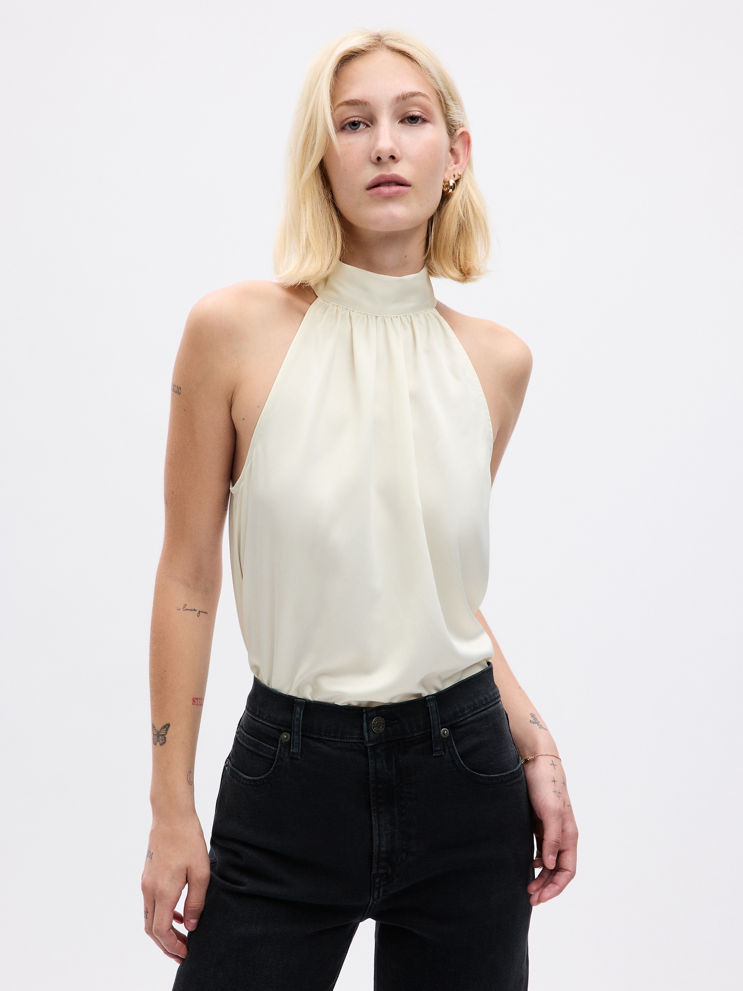 Satin halter-neck top - Woman