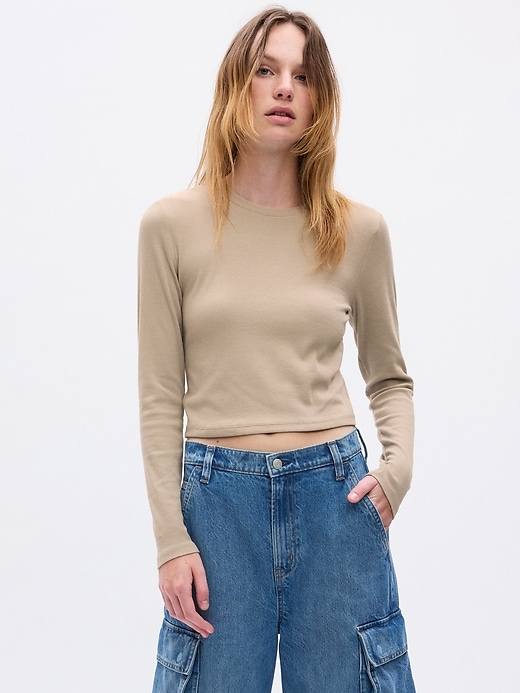 1 of 8 showing, with the color quail tan of product Cropped Rib T-Shirt